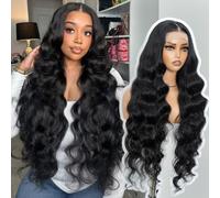 STYLE ICON 32 pollici Super Long Black Body Wavy Wig 13 x 4 Free Part Sintic Lace Front Wig for Women Loose Wave Glueless Heat Resistant Fiber Pre Plucked Natural Hairline