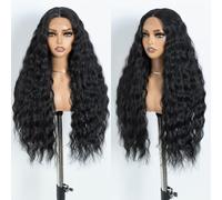 Style Icon Lace Front Wigs for Women 30 inch Long Water Wave Curly Wig Middle Part Front Wig Synthetic Hair (1B)