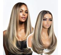 Style Icon NTSA4/10/23B/613C Multi-Layer Long Straight Hair Wig Brown Highlight 6x4 Pre-Cut Lace Long Layered Hair Synthetic Free Part Wig (NTSA4/10/23B/613C)