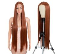 Style Icon Parrucca anteriore in pizzo super lungo, dritto, per donna, in pizzo sintetico, con parto medio, 150% densità (130 T)