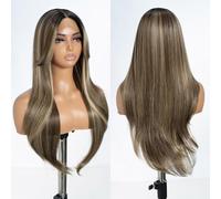 Style Icon Parrucca con frangia per tende HD, parrucca frontale in pizzo marrone, 66 cm, parrucca lunga a strati, parrucca sintetica con parte anteriore in pizzo 33 x 12 x 1 cm (NTSN4/UN9/12R)