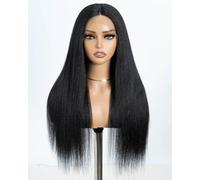 Style Icon Parrucca da donna in pizzo nero, 60 cm, capelli sintetici lisci, con linea centrale in fibra sintetica