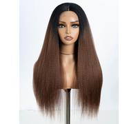 Style Icon Parrucca da donna marrone Ombre Lace Front Wigs 60 cm lisci capelli sintetici parrucche con filmato in fibra sintetica