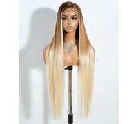 Style Icon Parrucca da donna super lunga, dritta, 13 x 4 cm, in pizzo anteriore, senza parte, lunga e dritta, sintetica (GTHL12A/27V/613)