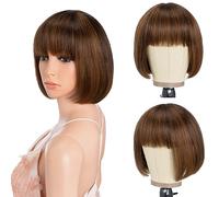 Style Icon Parrucca di capelli umani a caschetto castano con frangia, per donne nere, 20,3 cm, capelli corti e lisci, senza colla, densità 150% (P4/30)