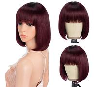 Style Icon Parrucca di capelli umani a caschetto rosso con frangia, per donne nere, 25,4 cm, capelli corti lisci, senza colla, densità 150% (TT1B/99J)