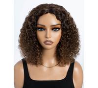 Style Icon Parrucca di capelli veri capelli corti ricci Bob Wigs Human Hair Wear to Go Glueless Wig for Women 10 inch Deep Curly Bob Wigs Jerry Curly Bob Wig Non Lace Front (P4/30/27, parte media)