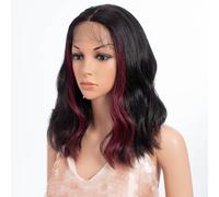 Style Icon Parrucca frontale in pizzo Bob a onde corte 13 x 7 parrucca frontale in pizzo nero con ricci rossi senza colla Pre pizzicati parrucche Wear and Go parte libera fibra sintetica resistente al