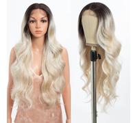 Style Icon Parrucca lunga Wavy Sintetica in pizzo per donna, 71 cm, parrucca a onda del corpo, parrucca Pre Pluck con capelli del bambino, riga centrale in pizzo 150% densità (TTPG 6/613F/1001E)