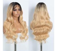 Style Icon Parrucca ondulata a corpo lungo, 66 cm, biondo ombré, parrucca sintetica con attaccatura frontale in pizzo per donne, parrucca con riga a T, in fibra resistente al calore, densità 150% (RT4