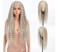 Style Icon Parrucca sintetica riccia da 76,2 cm, per donne di colore con onde profonde e pizzo frontale, riga centrale (TAHL 14F/56E/56E)