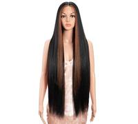 Style Icon Parrucca super lunga e liscia con pizzo frontale, 91,4 cm, capelli lisci yaki leggeri, a righe, nero con capelli marroni pre-pizzicati con fibra sintetica resistente al calore