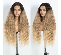 Style Icon Parrucche anteriori in pizzo ondulato lungo riccio per le donne 76 pollici Ombre bionda onda onda onda parrucca sciolta onda profonda parrucca sintetica con pizzo frontale a T