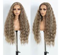 Style Icon Parrucche anteriori in pizzo ricci lunghi marrone per le donne parrucca ad onda d'acqua da 30 pollici parrucca in pizzo T parte capelli sintetici (FS12/16/613)