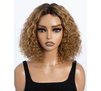 Style Icon Parrucche corte a caschetto parrucca per capelli umani senza colla per donne nere 25,4 cm biondo sfumato parte centrale pizzo parrucche a caschetto riccio profondo con parte a T Jerry