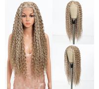 Style Icon Parrucche da 76,2 cm per donne di colore con onda profonda in pizzo frontale parrucca sintetica riccia con riga centrale (HL23B/APRIC)