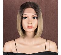 Style Icon Parrucche frontali in pizzo a caschetto per donne nere, capelli sintetici, lisci, 25,4 cm, parte centrale, taglio smussato, fibre resistenti al calore (TT6/23C)