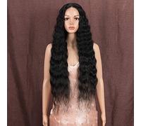Style Icon, Parrucche sintetiche ondulate lunghe 76 cm, parte centrale profonda, capelli più piccoli, con pizzo da 3,8 x 10,2 scalpo in e naturale, parrucca nera donna fibra resistente al calore