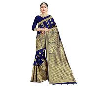 STYLE INSTANT Sarees per donna Banarasi Art Sari tessuto di seta - indiano Diwali regalo etnico Festival Sari & Camicetta senza cuciture, blu navy, Etichettalia unica