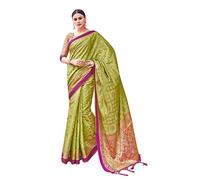 STYLE INSTANT Sari per le donne Banarasi Art seta tessuto sari etnico indiano regalo di nozze sari con camicetta non cucita, Verde oliva, Etichettalia unica