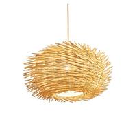 Style Pendant Lamp Shade Metal Basket Hollow Woven Chandelier with Wicker Rattan Finish Light for Bar, Coffee Shop, Bedroom, Restaurant Decor(19.7in)