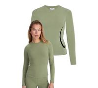 Style & Republic Maglietta da donna attillata, a maniche lunghe, in cotone, morbida, traspirante, con scollo rotondo, per donna, palestra, corsa, yoga, sportstop estivo, Oliva, M