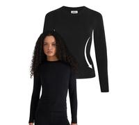 Style & Republic Maglietta da donna attillata, a maniche lunghe, in cotone, morbida, traspirante, con scollo rotondo, per donna, palestra, corsa, yoga, sportstop estivo, Nero , XS