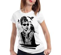 style3 Audrey Tatuaggio T-Shirt da Donna Hollywood Star Hepburn, Colore:Bianco, Dimensione:XL