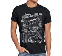 style3 DMC-12 Cianografia T-Shirt da Uomo Ritorno Futuro, Dimensione:2XL;Colore:Nero