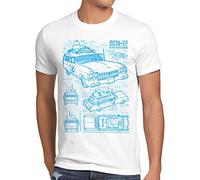 style3 ECTO-1 Cianografia T-Shirt da Uomo acchiappafantasmi, Dimensione:L, Colore:Bianco