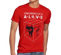 style3 Gatto di Schrödinger T-Shirt da Uomo, Dimensione:2XL;Colore:Rosso