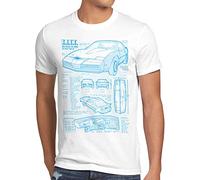 style3 K.I.T.T. T-Shirt da Uomo Cianografia Michael Knight 2000 Black Rider, Dimensione:, Colore:Bianco