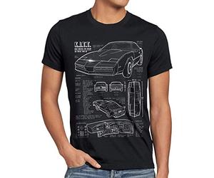 style3 K.I.T.T. T-Shirt da Uomo Cianografia Michael Knight 2000 Black Rider, Dimensione:, Colore:Nero
