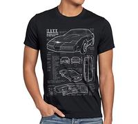 style3 K.I.T.T. T-Shirt da Uomo Cianografia Michael Knight 2000 Black Rider, Dimensione:XL, Colore:Nero