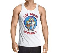 style3 Los Pollos Tank Top Uomo Canotta Canottiera White Walter Meth, Dimensione:XL, Colore:Bianco