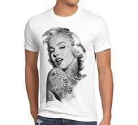 style3 Marilyn Tatuaggio T-Shirt da Uomo Hollywood Star, Dimensione:, Colore:Bianco