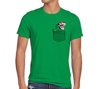 style3 Pianta Piranha Taschino T-Shirt da Uomo Pocket Mario Switch Snes, Dimensione:M, Colore:Verde