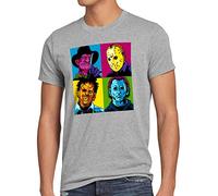 style3 Pop Art Horror T-Shirt da Uomo Freddy jasonn Michael Leatherface Warhol, Dimensione:, Colore:Grigio Melange