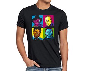 style3 Pop Art Horror T-Shirt da Uomo Freddy jasonn Michael Leatherface Warhol, Dimensione:, Colore:Nero