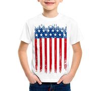 style3 USA Bandiera Nazionale T-Shirt per Bambini e Ragazzi Stati Uniti d'America Stars Stripes, Colore:Bianco;Dimensione:116