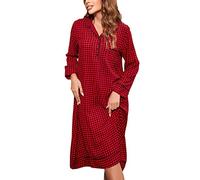 Stylebest Camicia da Notte da Donna a Maniche Lunghe Design Scozzese Confortevole con Chiusura a Bottoni con Risvolto per la Casa e Il Tempo Libero Camicia da Notte Rossa in Rayon Taglia M-2XL (XL)