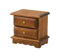 Stylebest Comodino a Forma di Casa delle Bambole, Scala 1:12, Due cassetti. | Betulla Legno Miniature Mobili, Finitura Noce, Maniglie Dorate, Contenitore, Scene Artigianali Fai-da-te