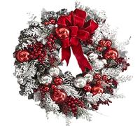 Stylebest Ghirlanda Natalizia da 40 Cm, Pigne Artificiali, Bacche Rosse, Nastri, Decorazioni per Porte, Pareti e Finestre di Natale, con Illuminazione Interna Pre-elettrificata Senza