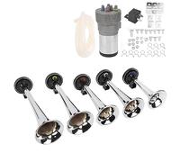 Stylebest Set Tromba Ad Aria con 5 Trombe e Compressore 12V | Materiale ABS resistente, finitura cromata, suono forte, adatto per camion, furgoni, treni,