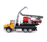Stylebest Tirare Indietro il Modello di Veicolo Altamente Simulato Giocattolo per Auto per Bambini con Effetto Sonoro Leggero 21 X 13,5 X 6 Cm (Autocarro a pianale che traina autoscala)