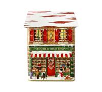 stylebox - Barattolo di latta a forma di casa di città con scritta “Winter Cookie & Sweet”, scatola decorativa di circa 14 x 7,5 x 21 cm, volume: 1,6 litri