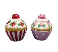 stylebox Set di 2 Barattoli di Latta a Forma di Cupcake, Rosso Bianco Rosa e Coperchio Decorato con Rose, Dimensioni: 8x8 cm, Volume: 120 ml