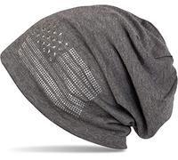 styleBREAKER Beanie USA Design con Applicazioni in Strass, Unisex, Jersey Leggero per la Transizione da Primavera a Autunno, Colore:Grigio Scuro a Pois
