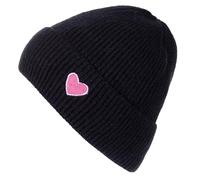 styleBREAKER Berretto in Maglia da Donna con Ricamo a Cuore,Nero