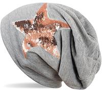 styleBREAKER Berretto Long Beanie Donna con Stella di Paillettes,Grigio a p